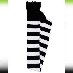 Halloween Over the Knee Socks with Lace - Black & White Stripes